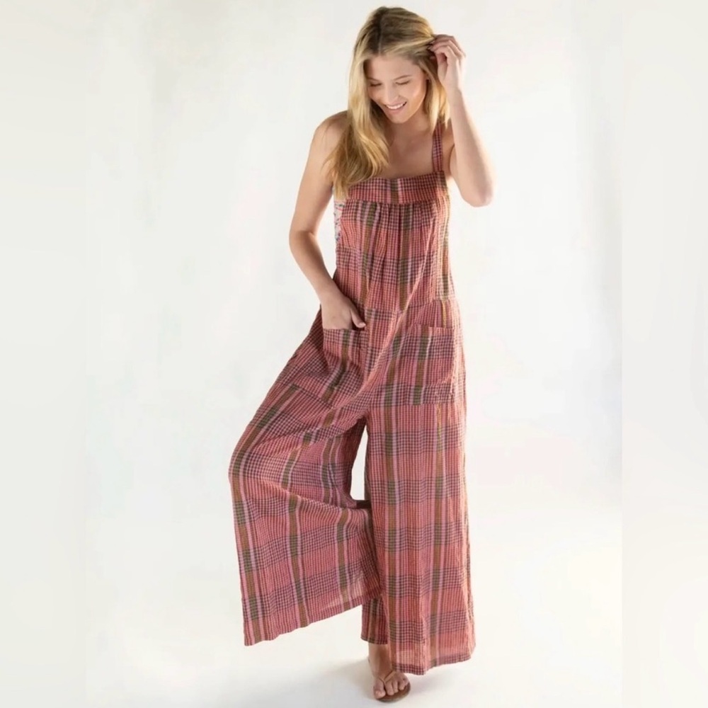 NATURAL LIFE Pink Plaid Jumpsuit